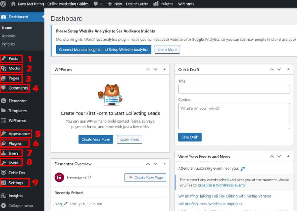 How to start a blog by learning the wordpress dashboard