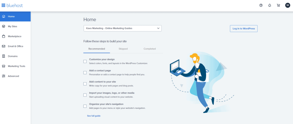 Bluehost dashboard