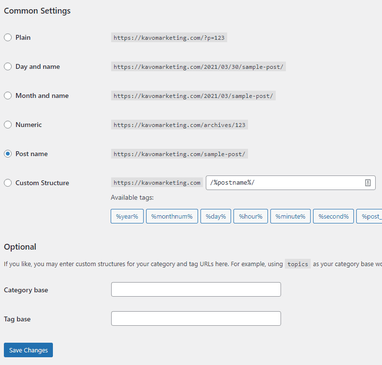 setting permalinks in WordPress