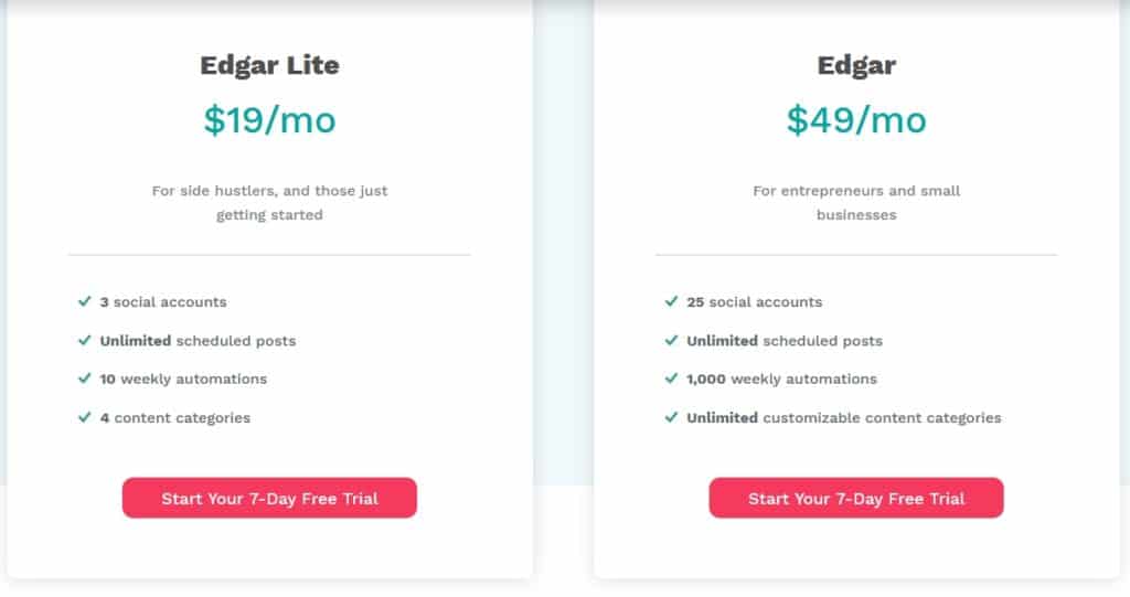 MeetEdgar Pricing Table