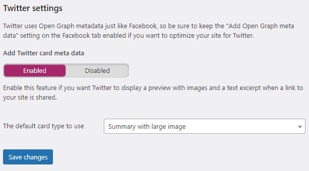 Twitter Card Settings in Yoast SEO WordPress