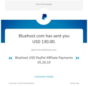 Bluehost first commission payout May 2019