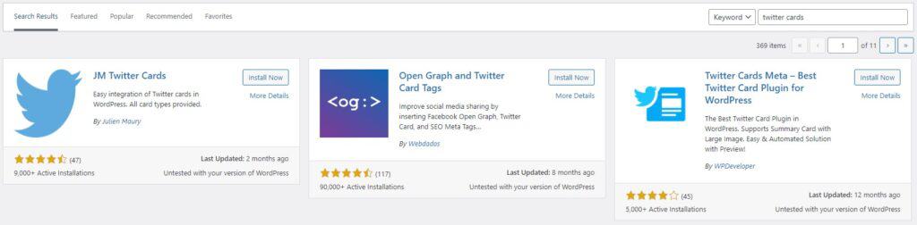 Twitter card plugins in WordPress